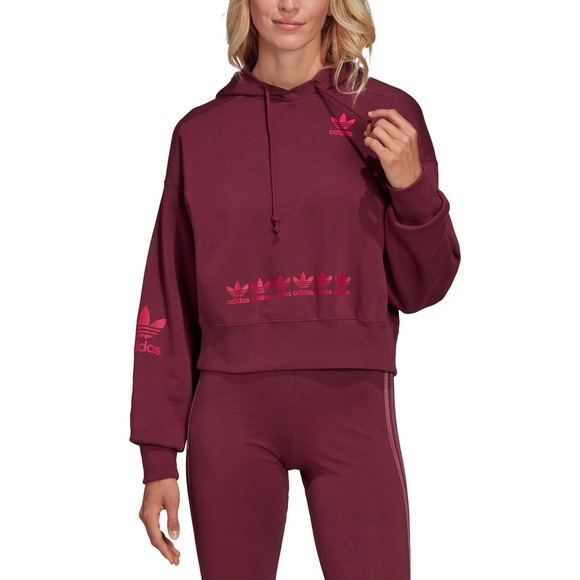adidas Sweaters - Adidas Originals Trefoil Logo Play Cropped Hoodie Victory Crimson Size Small